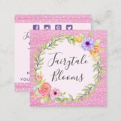 Whimsical Floral Wreath & Rustic Wood Social Media Square Business Card