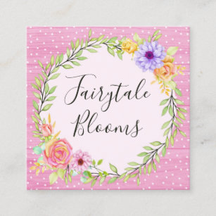 Whimsical Floral Wreath & Rustic Wood Social Media Square Business Card