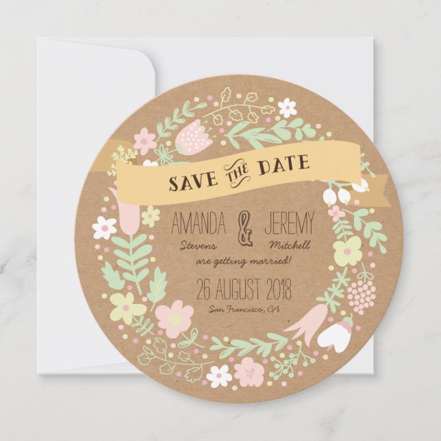 Whimsical Floral Wreath Save the Date Photo (Front)