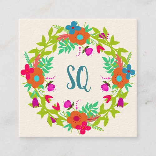 Whimsical Floral Wreath Square Business Card