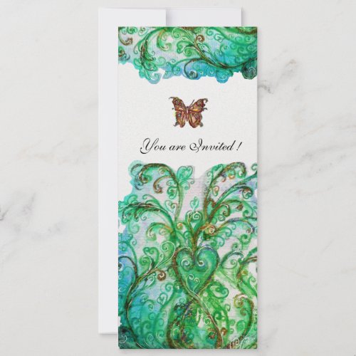 WHIMSICAL FLOURISHES Blue Green Floral White Pearl Invitation