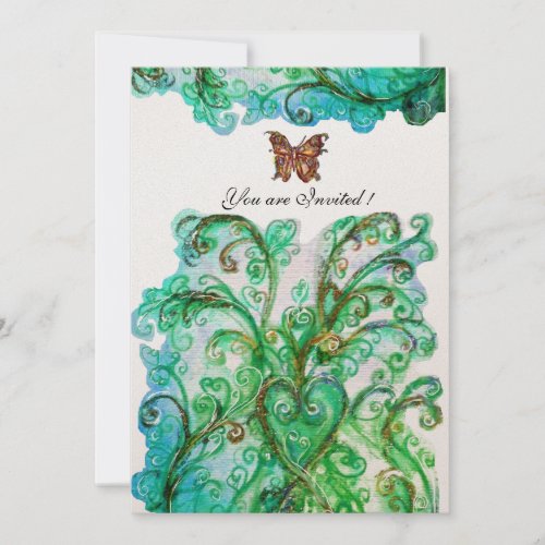 WHIMSICAL FLOURISHES bright blue green champagne Invitation