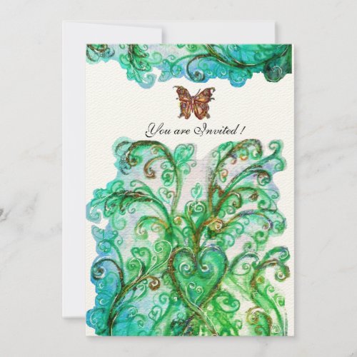 WHIMSICAL FLOURISHES bright blue green felt Invitation