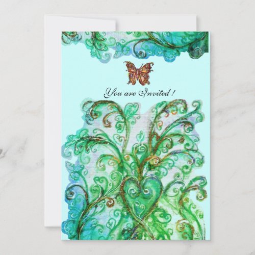 WHIMSICAL FLOURISHES bright blue green Invitation