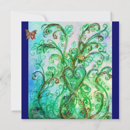 WHIMSICAL FLOURISHES bright blue green Invitation