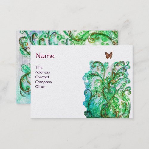 WHIMSICAL FLOURISHES bright blue green pearl Business Card