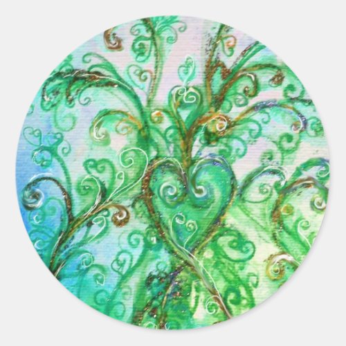 WHIMSICAL FLOURISHES bright blue green white Classic Round Sticker