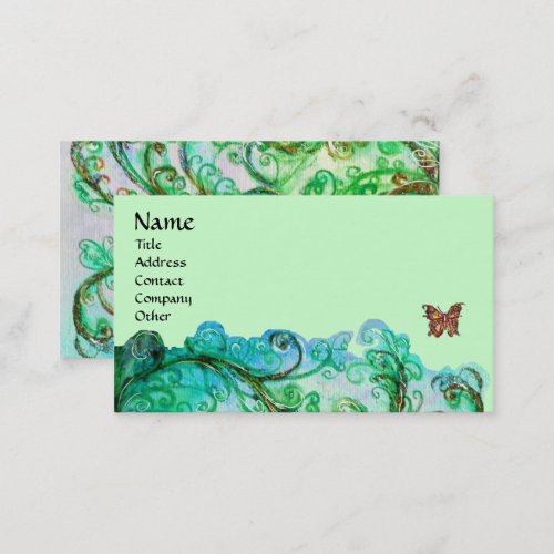 WHIMSICAL FLOURISHES bright green blue Business Card