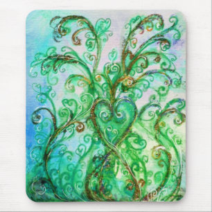 WHIMSICAL FLOURISHES bright green blue yellow Mouse Pad