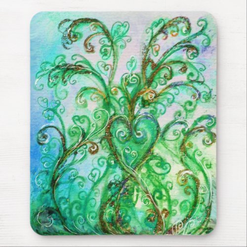 WHIMSICAL FLOURISHES bright green blue yellow Mouse Pad