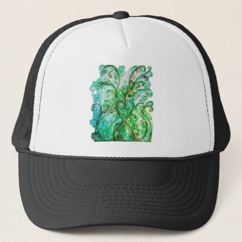 WHIMSICAL FLOURISHES bright green blue yellow Trucker Hat
