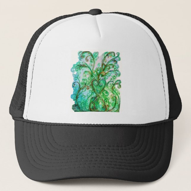 WHIMSICAL FLOURISHES bright green blue yellow Trucker Hat (Front)