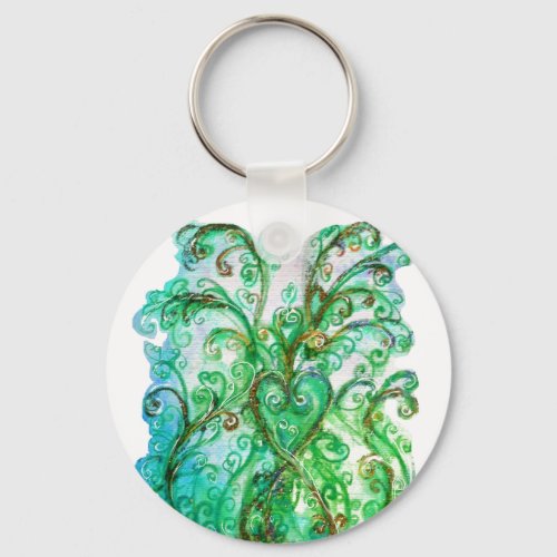 WHIMSICAL FLOURISHES bright green yellow blue Keychain