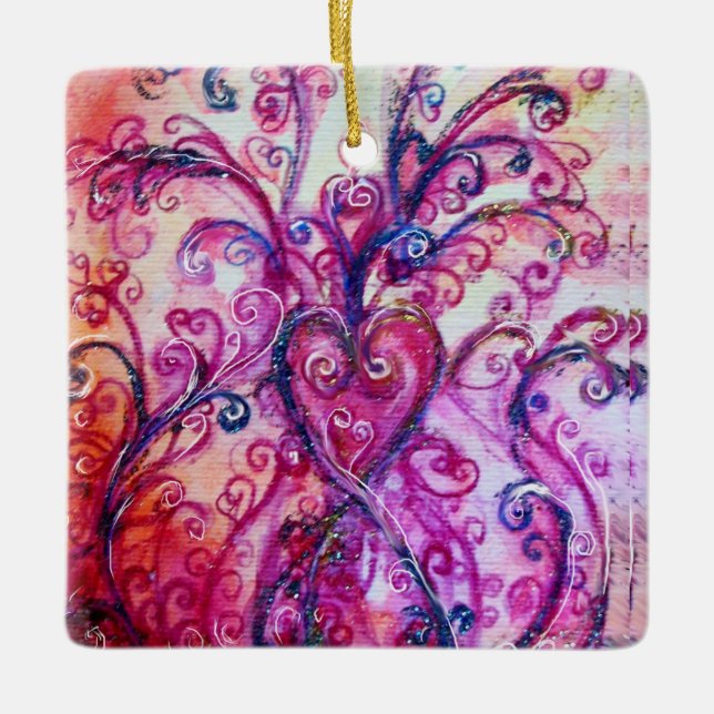WHIMSICAL FLOURISHES  bright pink blue green Ceramic Ornament (Front)