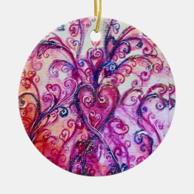 WHIMSICAL FLOURISHES  bright pink blue green Ceramic Ornament (Front)