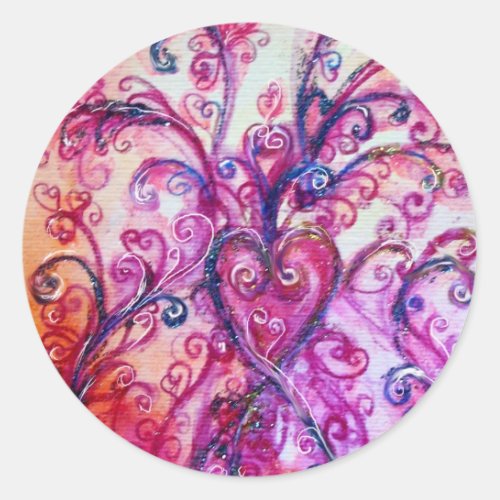 WHIMSICAL FLOURISHES bright pink purple white Classic Round Sticker