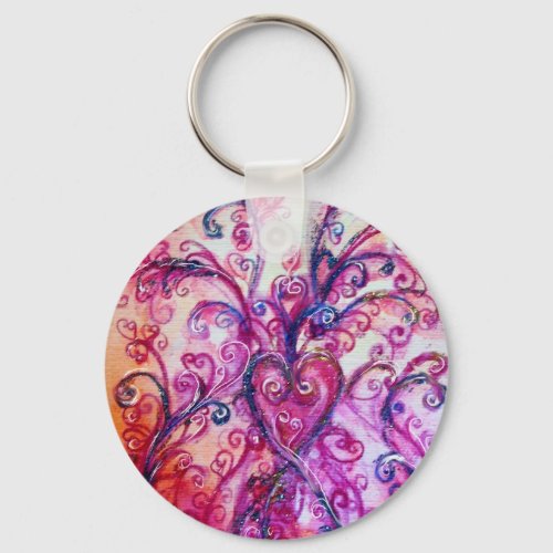 WHIMSICAL FLOURISHES bright pink purple white Keychain