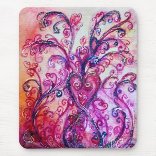 WHIMSICAL FLOURISHES bright pink purple white Mouse Pad