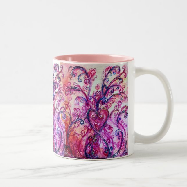 WHIMSICAL FLOURISHES bright pink purple white Two-Tone Coffee Mug (Right)