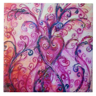 WHIMSICAL FLOURISHES Bright Pink Red Blue Ceramic Tile