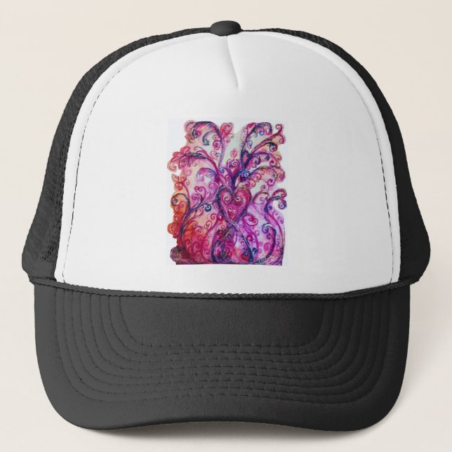 WHIMSICAL FLOURISHES bright pink red blue Trucker Hat (Front)
