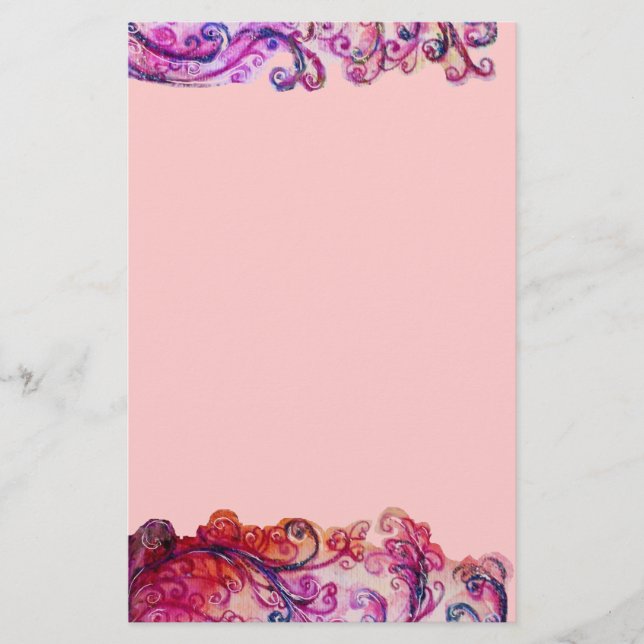 WHIMSICAL FLOURISHES bright pink red purple Stationery (Front)