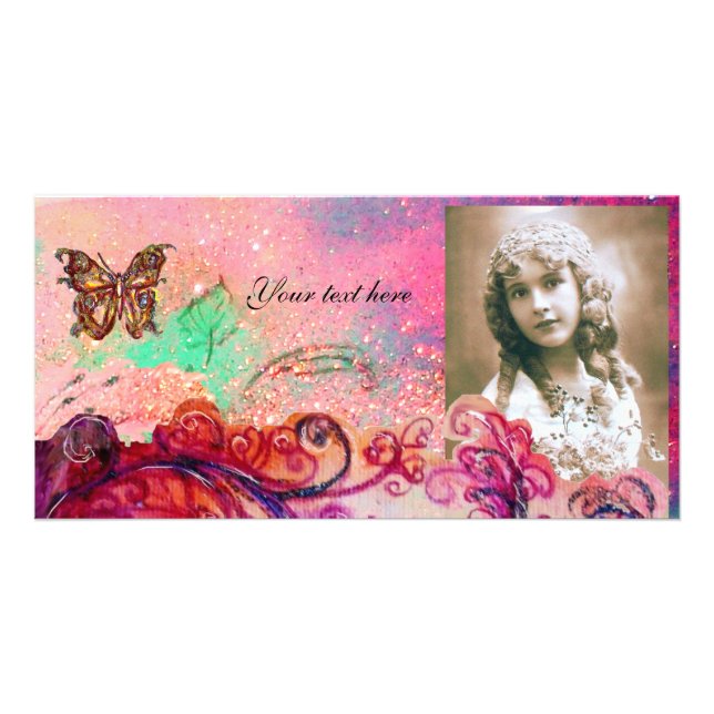WHIMSICAL FLOURISHES bright red ,pink green Card (Front)