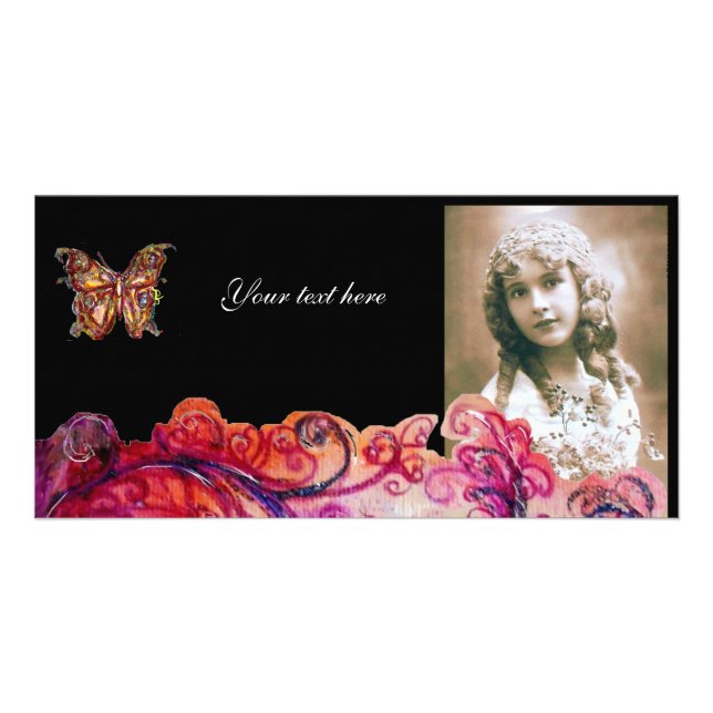 WHIMSICAL FLOURISHES bright red ,pink purple black Card (Front)