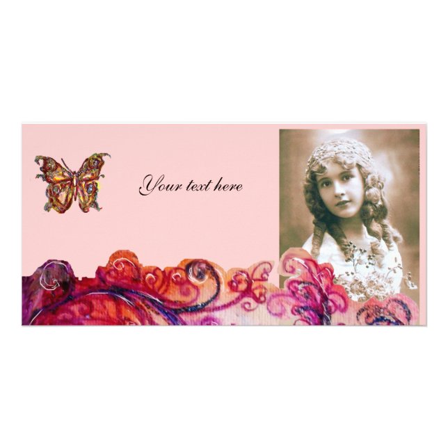 WHIMSICAL FLOURISHES bright red ,pink purple Card (Front)