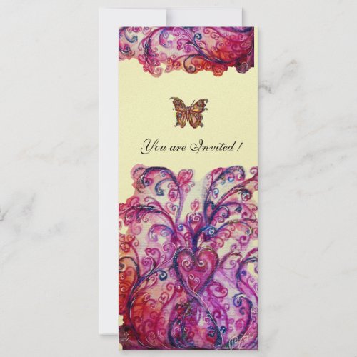 WHIMSICAL FLOURISHES bright red pink purple Ivory Invitation