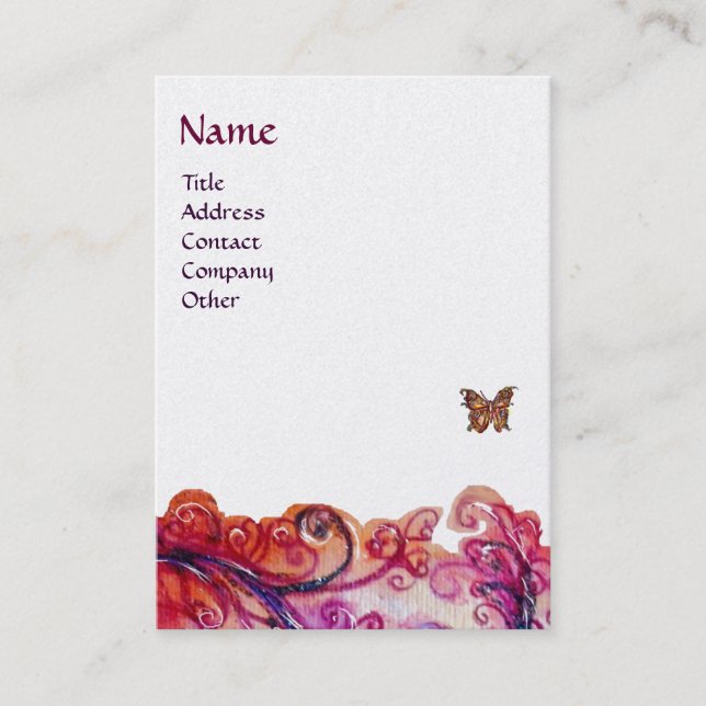 WHIMSICAL FLOURISHES bright red ,pink purple pearl Business Card (Front)