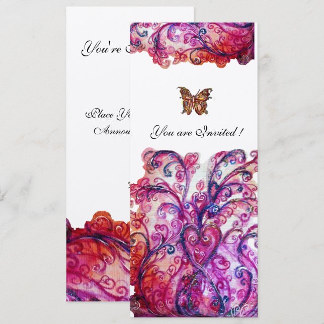 WHIMSICAL FLOURISHES bright red pink purple silver Invitation (Front/Back)