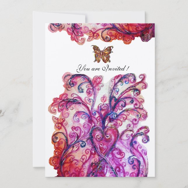 WHIMSICAL FLOURISHES bright red pink purple silver Invitation (Front)