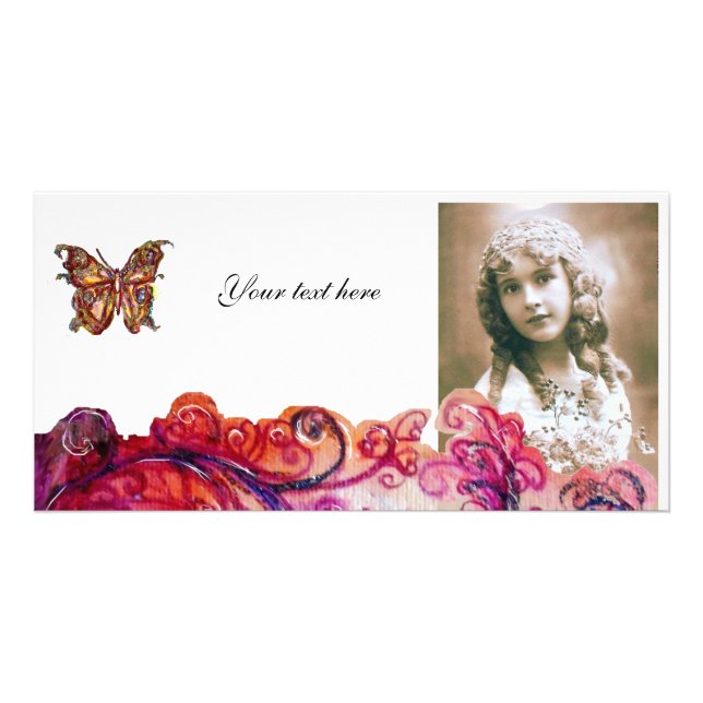 WHIMSICAL FLOURISHES bright red ,pink purple white Card (Front)