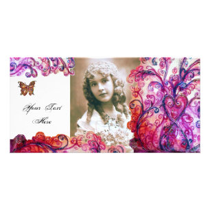 WHIMSICAL FLOURISHES bright red ,pink white purple Card