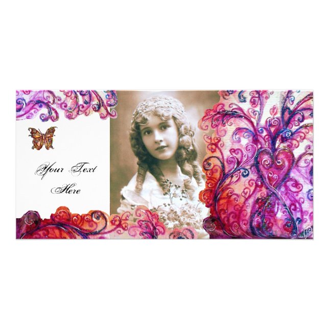 WHIMSICAL FLOURISHES bright red ,pink white purple Card (Front)