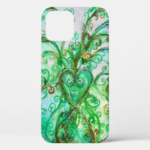 WHIMSICAL FLOURISHES bright teal green white iPhone 12 Case