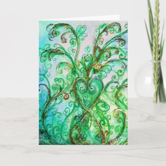WHIMSICAL FLOURISHES bright teal green white Holiday Card (Front)