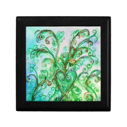 WHIMSICAL FLOURISHES bright teal green white Jewelry Box