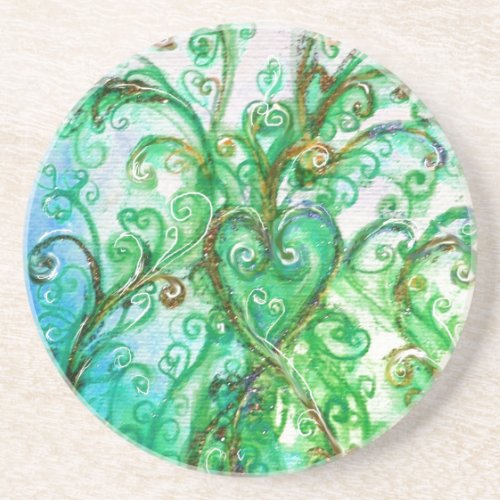 WHIMSICAL FLOURISHES  green blue Sandstone Coaster