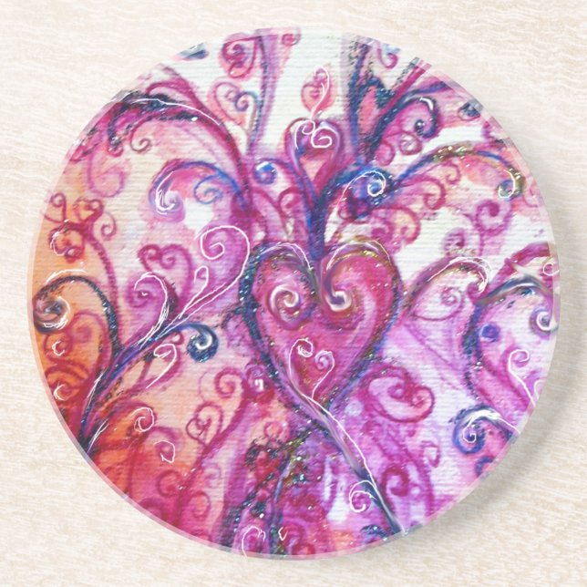 WHIMSICAL FLOURISHES HEART bright pink blue Coaster (Front)