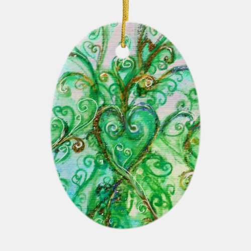 WHIMSICAL FLOURISHES HEART bright pink blue green Ceramic Ornament