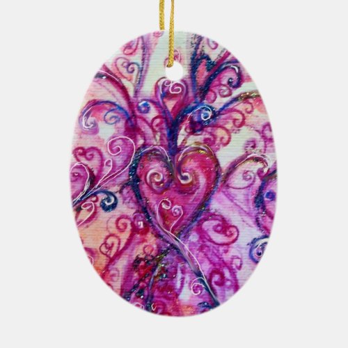 WHIMSICAL FLOURISHES HEART bright pink fuchsia Ceramic Ornament