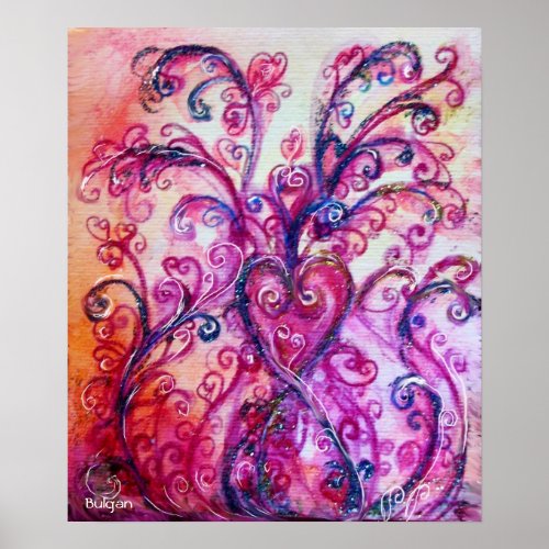 WHIMSICAL FLOURISHESPINK PURPLE SWIRLS WITH HEART POSTER