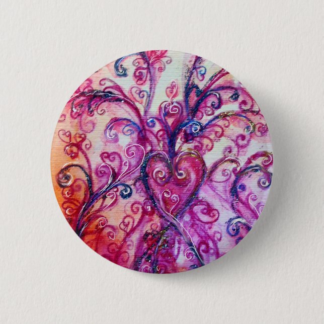 WHIMSICAL FLOURISHES Pink Purple White Floral Pinback Button (Front)