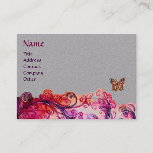 WHIMSICAL FLOURISHES Red Pink Purple Floral Grey Business Card