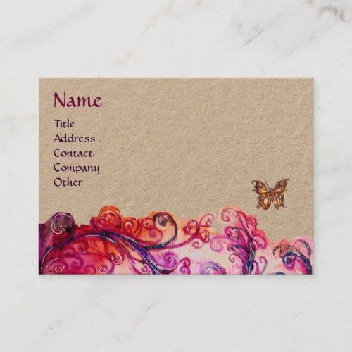 WHIMSICAL FLOURISHES Red Pink Purple Floral Kraft Business Card
