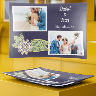 Whimsical Flower 2 Photo Wedding Anniversary Trinket Tray