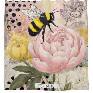 Whimsical Flower and Bee – Cozy Floral (2) Shower Curtain