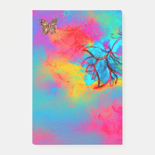 WHIMSICAL FLOWER AND BUTTERFLY Pink Blue Yellow Post_it Notes